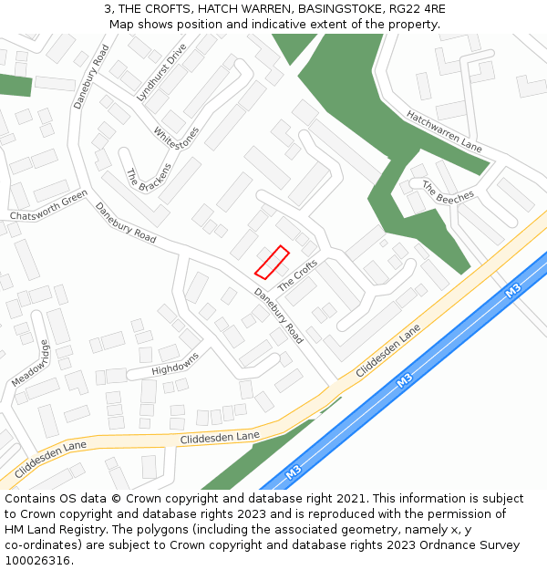 3, THE CROFTS, HATCH WARREN, BASINGSTOKE, RG22 4RE: Location map and indicative extent of plot