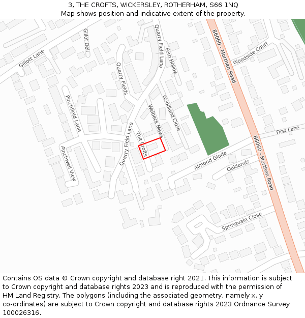 3, THE CROFTS, WICKERSLEY, ROTHERHAM, S66 1NQ: Location map and indicative extent of plot