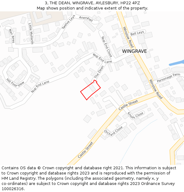 3, THE DEAN, WINGRAVE, AYLESBURY, HP22 4PZ: Location map and indicative extent of plot