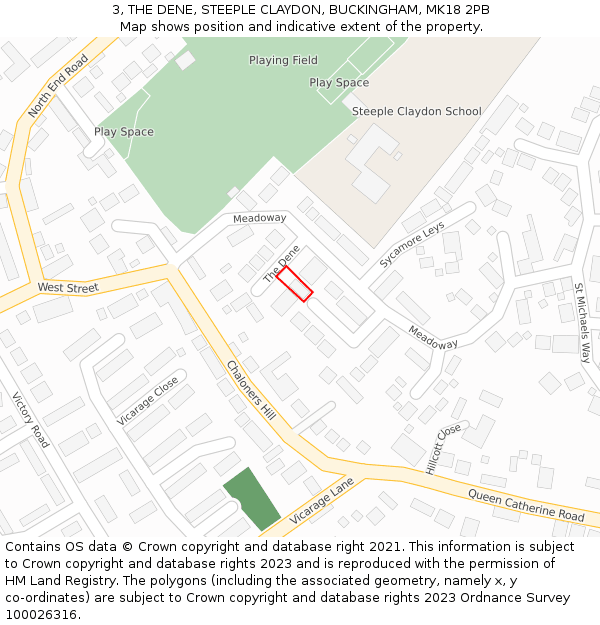 3, THE DENE, STEEPLE CLAYDON, BUCKINGHAM, MK18 2PB: Location map and indicative extent of plot