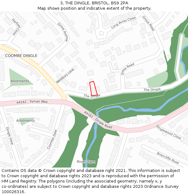 3, THE DINGLE, BRISTOL, BS9 2PA: Location map and indicative extent of plot