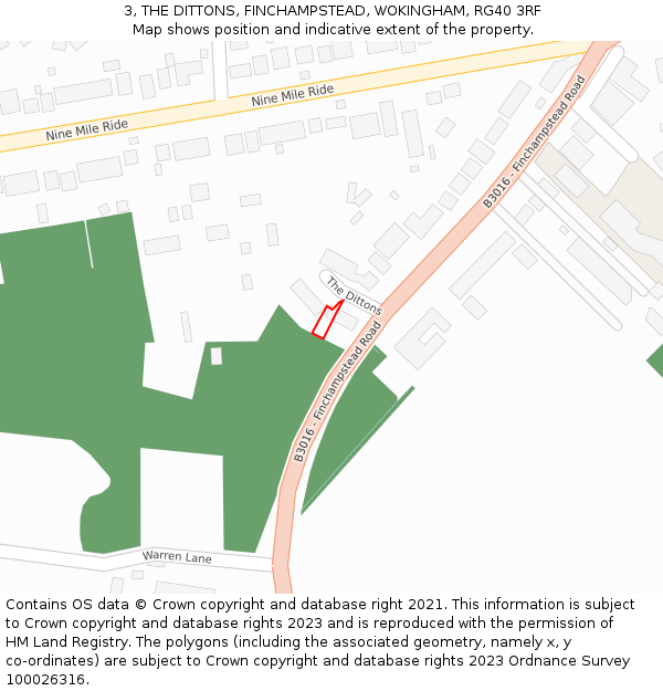 3, THE DITTONS, FINCHAMPSTEAD, WOKINGHAM, RG40 3RF: Location map and indicative extent of plot