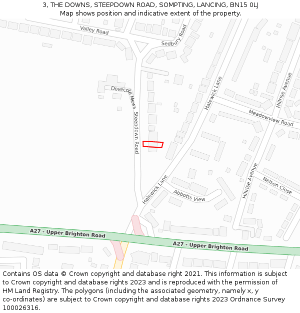 3, THE DOWNS, STEEPDOWN ROAD, SOMPTING, LANCING, BN15 0LJ: Location map and indicative extent of plot