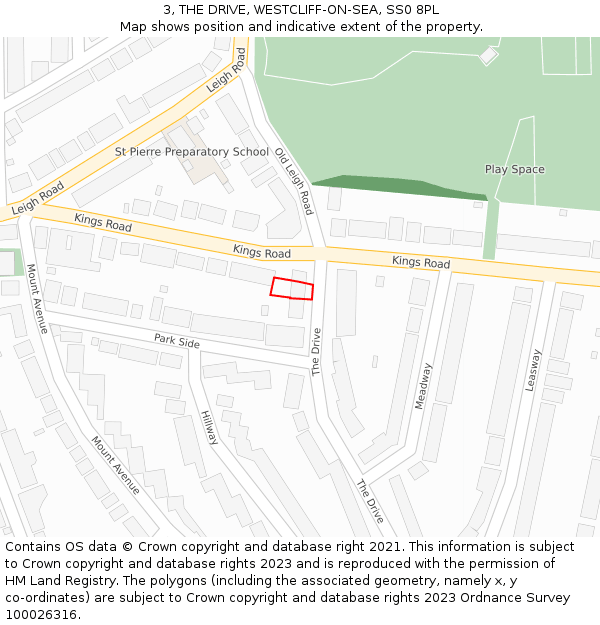 3, THE DRIVE, WESTCLIFF-ON-SEA, SS0 8PL: Location map and indicative extent of plot