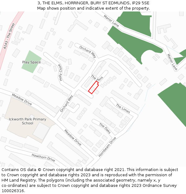 3, THE ELMS, HORRINGER, BURY ST EDMUNDS, IP29 5SE: Location map and indicative extent of plot