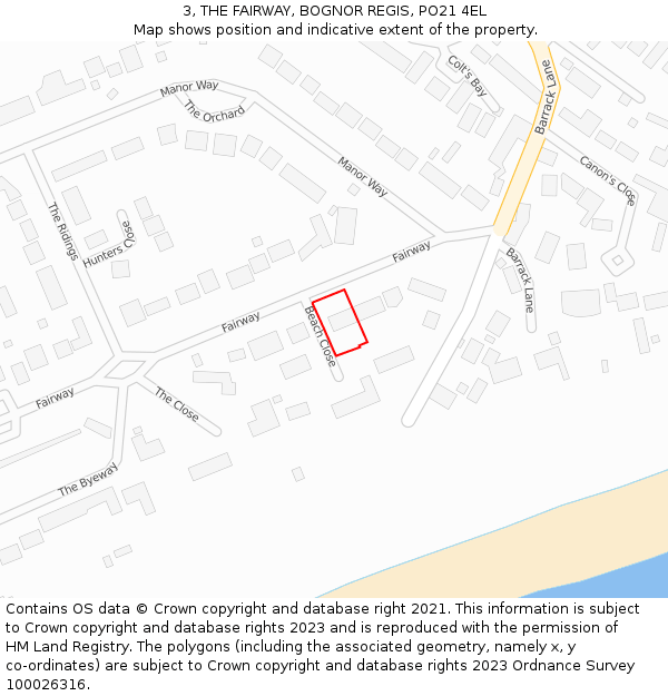 3, THE FAIRWAY, BOGNOR REGIS, PO21 4EL: Location map and indicative extent of plot