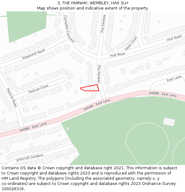 3, THE FAIRWAY, WEMBLEY, HA0 3LH: Location map and indicative extent of plot