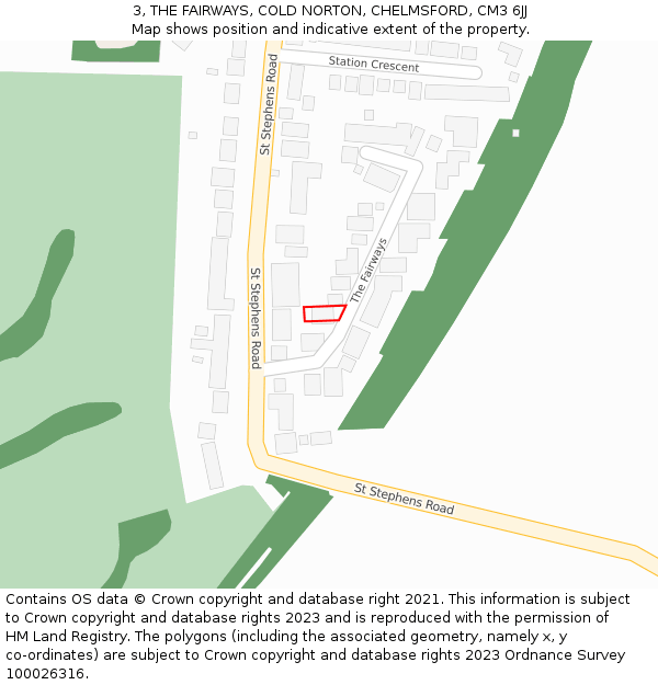 3, THE FAIRWAYS, COLD NORTON, CHELMSFORD, CM3 6JJ: Location map and indicative extent of plot