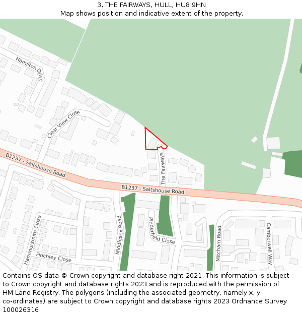 3, THE FAIRWAYS, HULL, HU8 9HN: Location map and indicative extent of plot