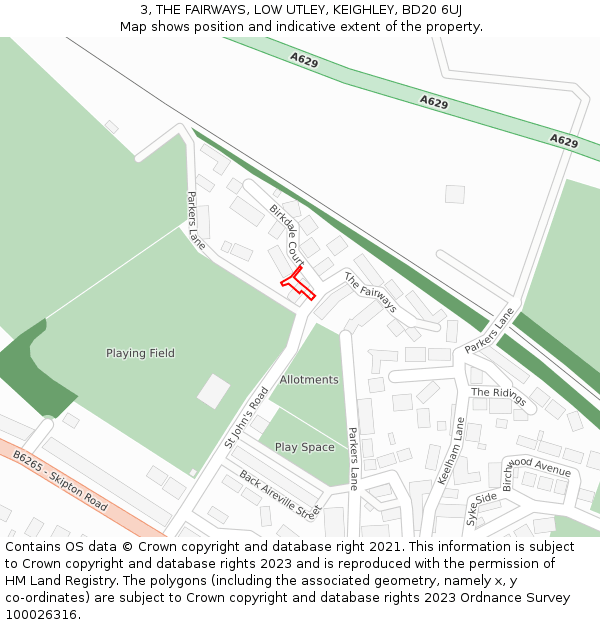 3, THE FAIRWAYS, LOW UTLEY, KEIGHLEY, BD20 6UJ: Location map and indicative extent of plot