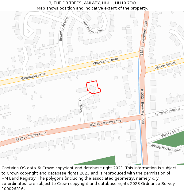3, THE FIR TREES, ANLABY, HULL, HU10 7DQ: Location map and indicative extent of plot