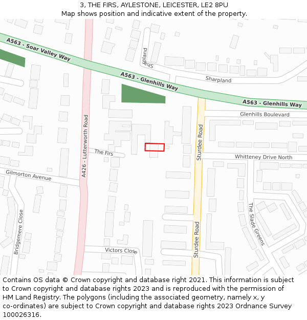 3, THE FIRS, AYLESTONE, LEICESTER, LE2 8PU: Location map and indicative extent of plot