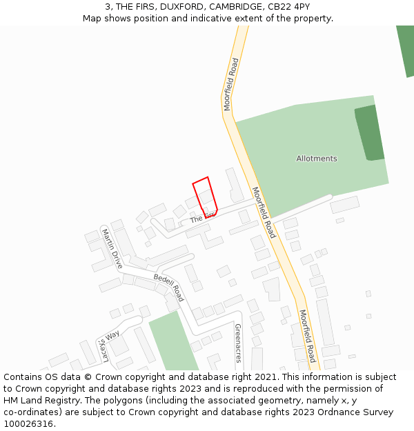 3, THE FIRS, DUXFORD, CAMBRIDGE, CB22 4PY: Location map and indicative extent of plot
