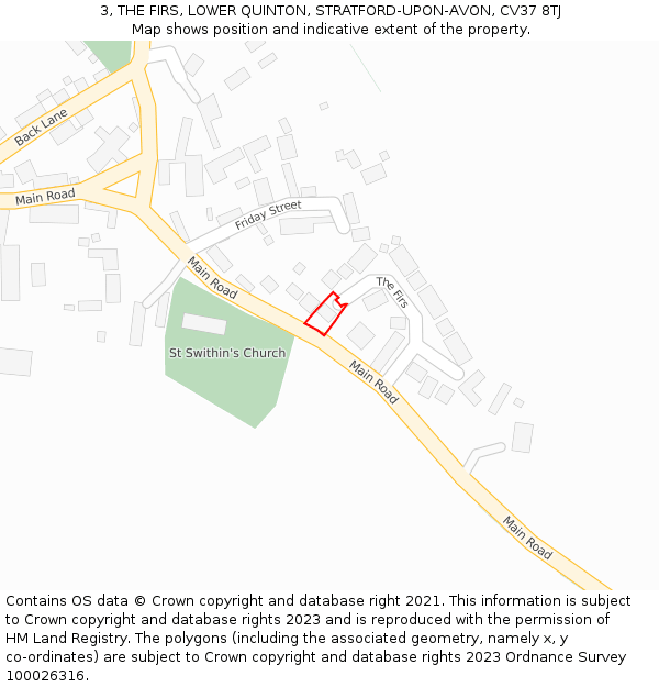 3, THE FIRS, LOWER QUINTON, STRATFORD-UPON-AVON, CV37 8TJ: Location map and indicative extent of plot