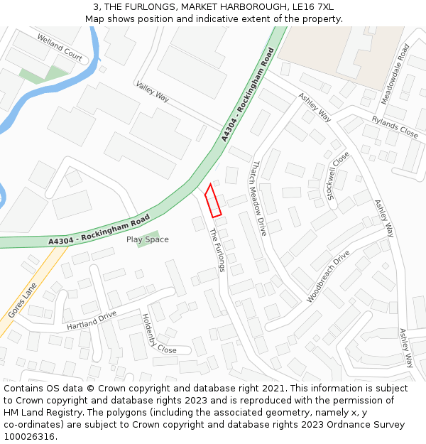 3, THE FURLONGS, MARKET HARBOROUGH, LE16 7XL: Location map and indicative extent of plot