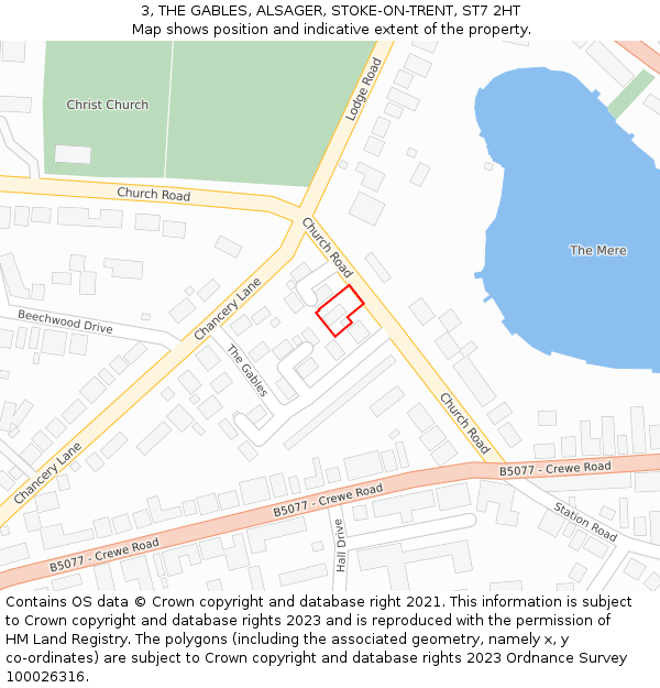 3, THE GABLES, ALSAGER, STOKE-ON-TRENT, ST7 2HT: Location map and indicative extent of plot