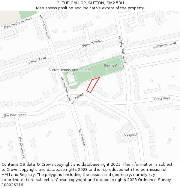 3, THE GALLOP, SUTTON, SM2 5RU: Location map and indicative extent of plot