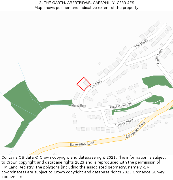 3, THE GARTH, ABERTRIDWR, CAERPHILLY, CF83 4ES: Location map and indicative extent of plot