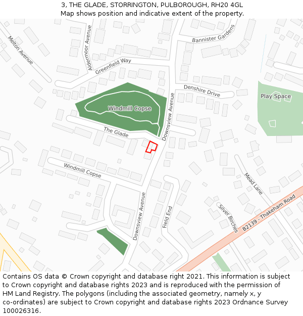 3, THE GLADE, STORRINGTON, PULBOROUGH, RH20 4GL: Location map and indicative extent of plot