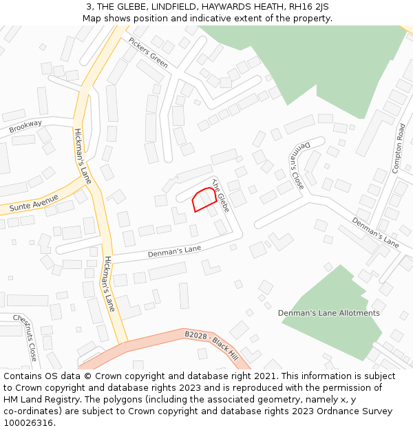 3, THE GLEBE, LINDFIELD, HAYWARDS HEATH, RH16 2JS: Location map and indicative extent of plot