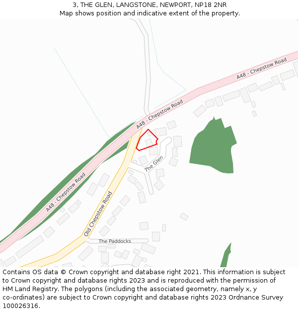 3, THE GLEN, LANGSTONE, NEWPORT, NP18 2NR: Location map and indicative extent of plot