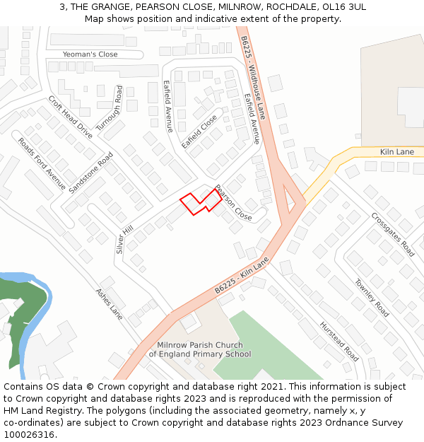 3, THE GRANGE, PEARSON CLOSE, MILNROW, ROCHDALE, OL16 3UL: Location map and indicative extent of plot