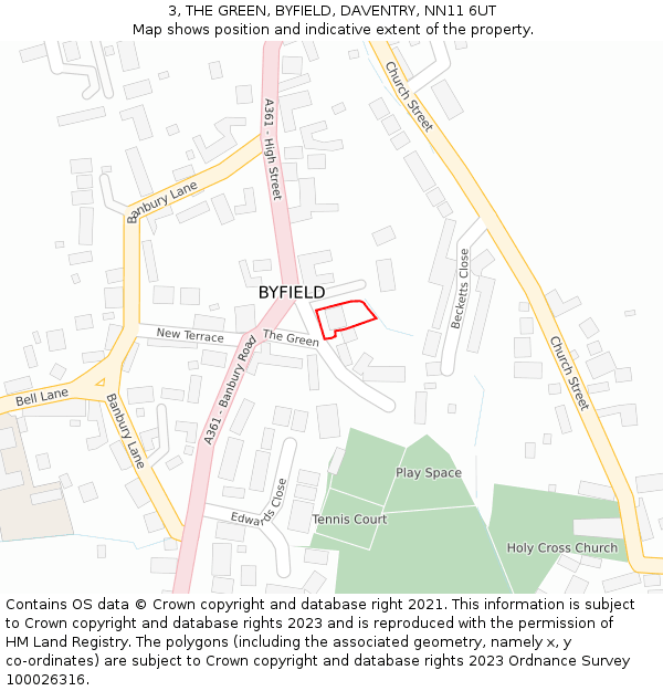 3, THE GREEN, BYFIELD, DAVENTRY, NN11 6UT: Location map and indicative extent of plot