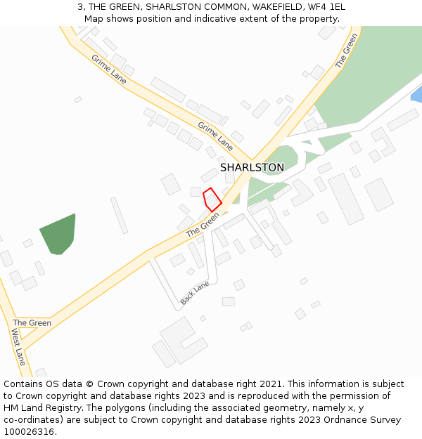 3, THE GREEN, SHARLSTON COMMON, WAKEFIELD, WF4 1EL: Location map and indicative extent of plot