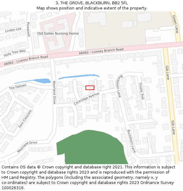 3, THE GROVE, BLACKBURN, BB2 5FL: Location map and indicative extent of plot