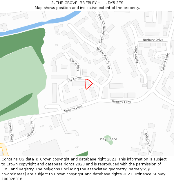 3, THE GROVE, BRIERLEY HILL, DY5 3ES: Location map and indicative extent of plot