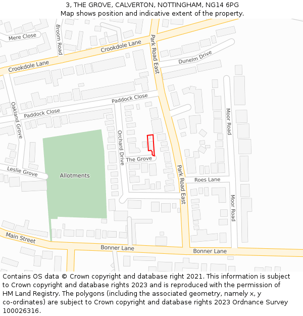 3, THE GROVE, CALVERTON, NOTTINGHAM, NG14 6PG: Location map and indicative extent of plot