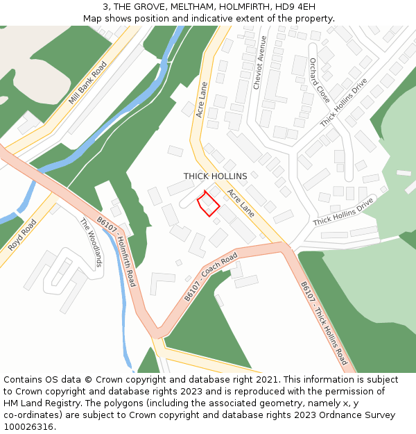 3, THE GROVE, MELTHAM, HOLMFIRTH, HD9 4EH: Location map and indicative extent of plot