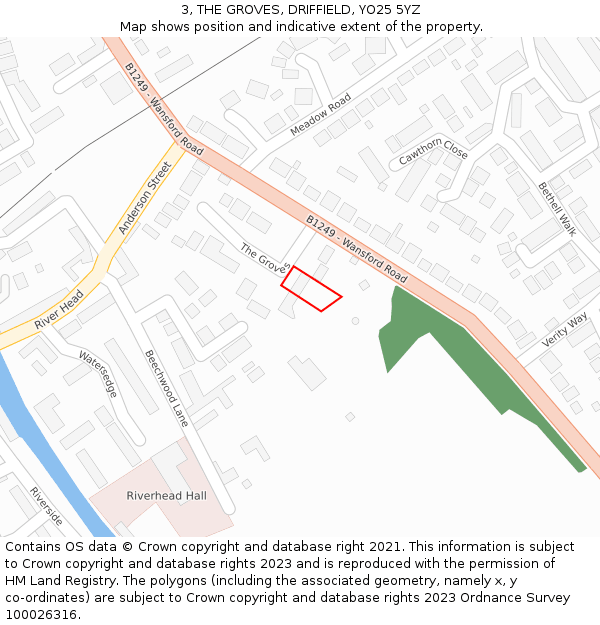 3, THE GROVES, DRIFFIELD, YO25 5YZ: Location map and indicative extent of plot