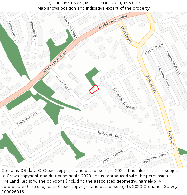 3, THE HASTINGS, MIDDLESBROUGH, TS6 0BB: Location map and indicative extent of plot