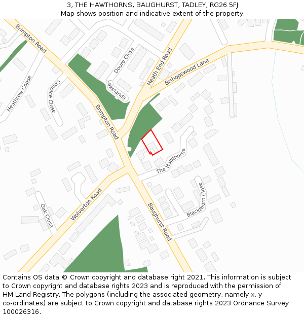 3, THE HAWTHORNS, BAUGHURST, TADLEY, RG26 5FJ: Location map and indicative extent of plot