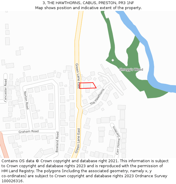 3, THE HAWTHORNS, CABUS, PRESTON, PR3 1NF: Location map and indicative extent of plot