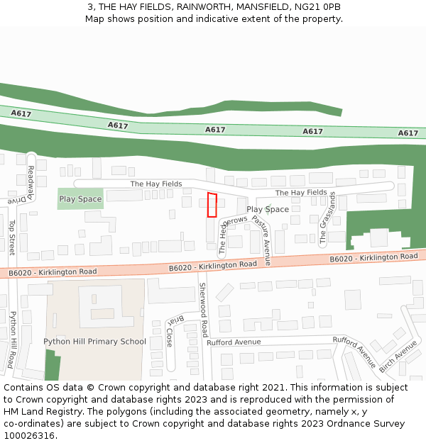 3, THE HAY FIELDS, RAINWORTH, MANSFIELD, NG21 0PB: Location map and indicative extent of plot