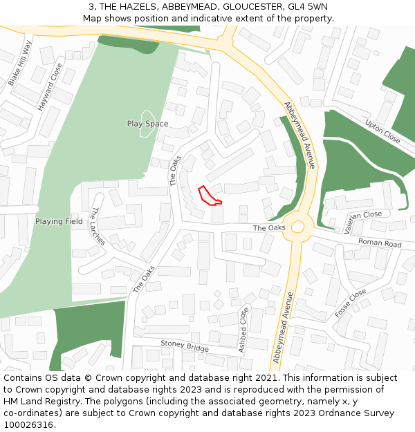 3, THE HAZELS, ABBEYMEAD, GLOUCESTER, GL4 5WN: Location map and indicative extent of plot