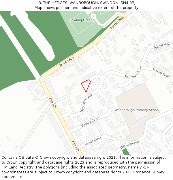 3, THE HEDGES, WANBOROUGH, SWINDON, SN4 0BJ: Location map and indicative extent of plot