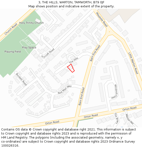 3, THE HILLS, WARTON, TAMWORTH, B79 0JF: Location map and indicative extent of plot