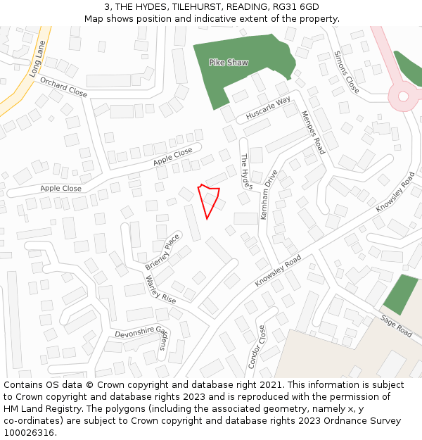 3, THE HYDES, TILEHURST, READING, RG31 6GD: Location map and indicative extent of plot