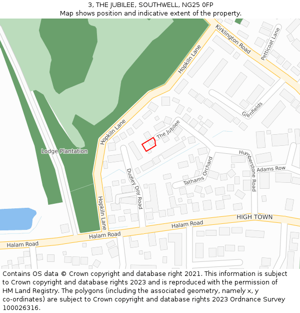 3, THE JUBILEE, SOUTHWELL, NG25 0FP: Location map and indicative extent of plot