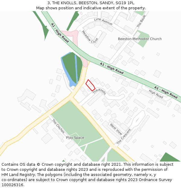 3, THE KNOLLS, BEESTON, SANDY, SG19 1PL: Location map and indicative extent of plot