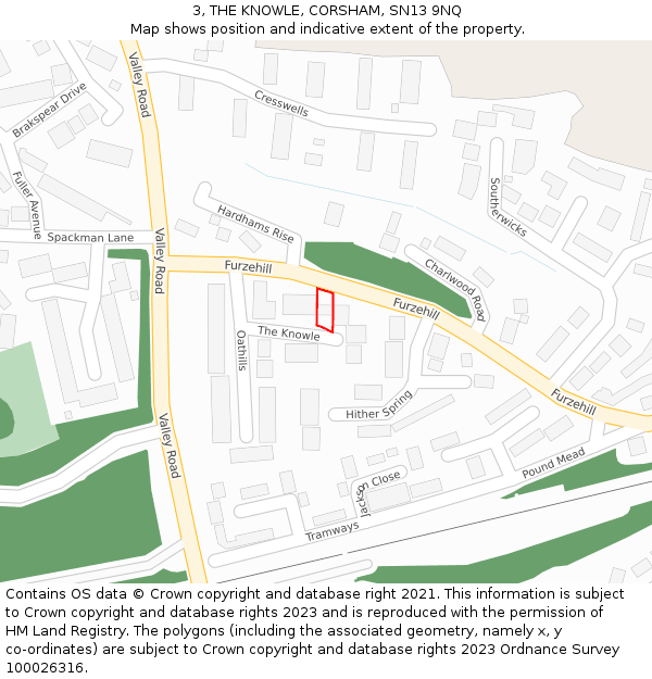 3, THE KNOWLE, CORSHAM, SN13 9NQ: Location map and indicative extent of plot
