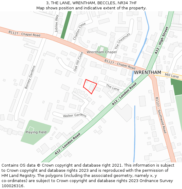 3, THE LANE, WRENTHAM, BECCLES, NR34 7HF: Location map and indicative extent of plot