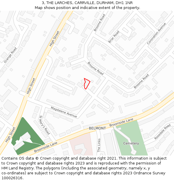 3, THE LARCHES, CARRVILLE, DURHAM, DH1 1NR: Location map and indicative extent of plot