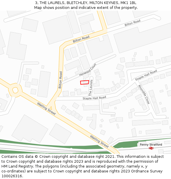 3, THE LAURELS, BLETCHLEY, MILTON KEYNES, MK1 1BL: Location map and indicative extent of plot