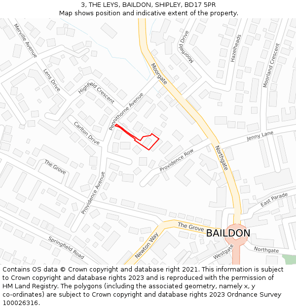 3, THE LEYS, BAILDON, SHIPLEY, BD17 5PR: Location map and indicative extent of plot