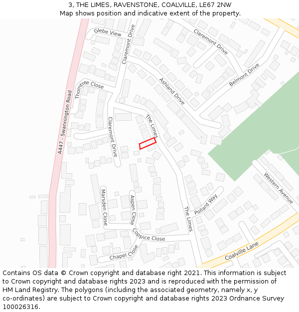 3, THE LIMES, RAVENSTONE, COALVILLE, LE67 2NW: Location map and indicative extent of plot