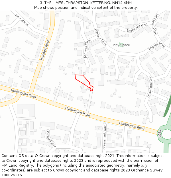 3, THE LIMES, THRAPSTON, KETTERING, NN14 4NH: Location map and indicative extent of plot